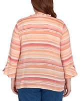 Alfred Dunner Plus Scottsdale Warm Stripe Floral Embroidered Top