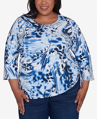 Alfred Dunner Plus Abstract Animal Print Three Quarter Sleeve Top