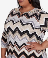 Alfred Dunner Plus Zig Zag Split Neck Top