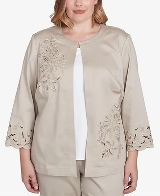 Alfred Dunner Plus Coming Up Roses Floral Cut Out Sateen Jacket