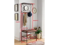 Kings Brand Furniture Pacher 5-Hook Hall Tree Coat Rack With Storage Bench