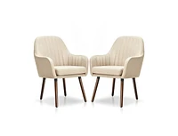 Slickblue Set of 2 Retro Grey Linen Upholstered Accent Chair with Stylish Wood Legs