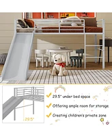 Gouun Twin Metal Loft Bed with Slide Safety Guardrails and Built-in Ladder