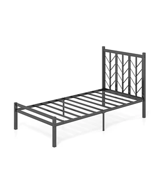 Gouun Twin Size Platform Bed with Headboard and Metal Frame-Twin Size