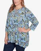 Ruby Rd. Plus Bali Ikat Paisley Lace Neck Top