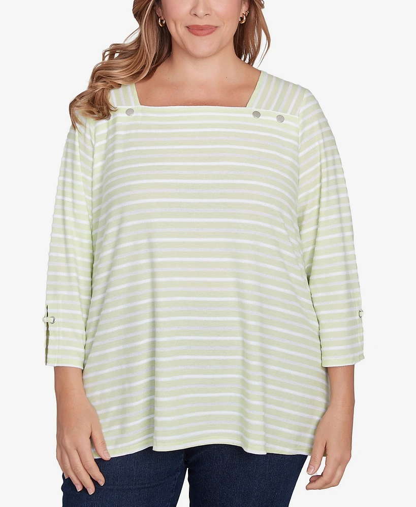 Ruby Rd. Plus Ribbon Stripe Laced Sleeve Top