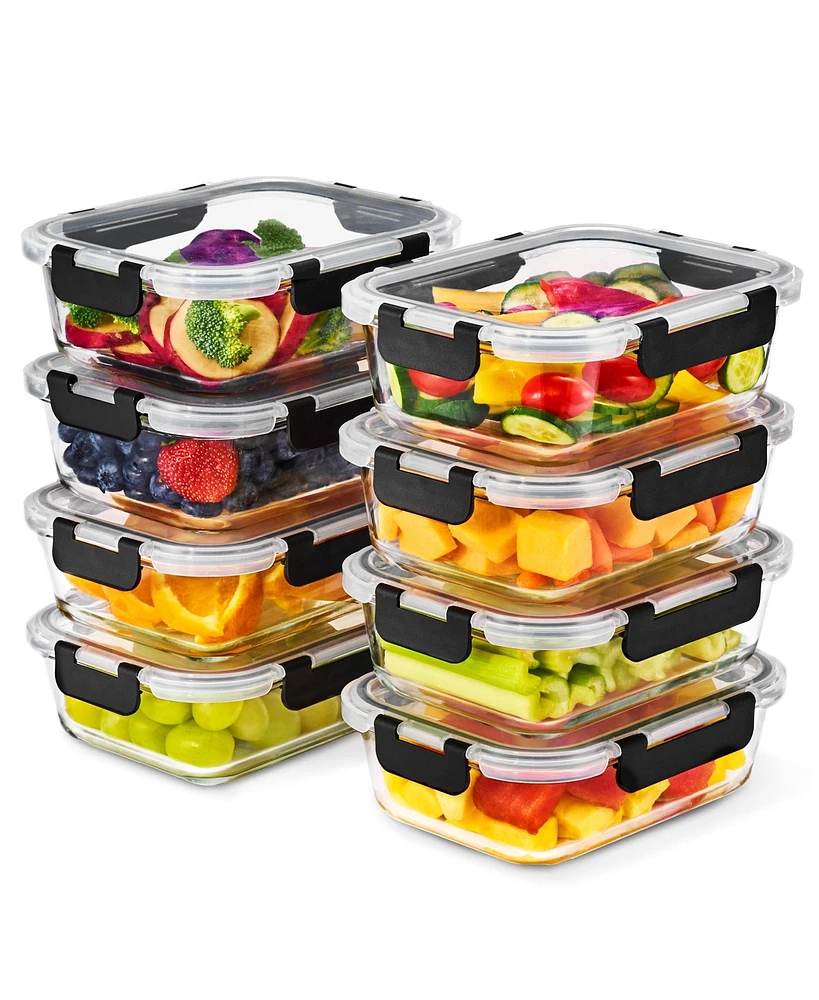 Sorbus 16 Piece Rectangular (1040ml/ 35oz/ 4.4cups) Glass Meal Prep Containers with Airtight Lids