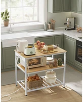 Slickblue Kitchen Island with 3 Shelves, Kitchen Shelf with Power Strip, Large Worktop, Stable Steel Structure, Industrial, Easy to Assemble