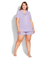 Avenue Plus Button Short Sleeve Sleep Top