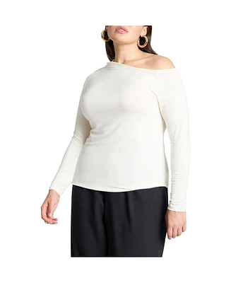 Eloquii Women's Plus Asymmetrical Neck Drape Top