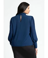 Eloquii Plus Shirred Mock Neck Blouse