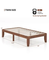 Gouun 14 Inch Twin Size Rubber Wood Platform Bed Frame with Wood Slat Support