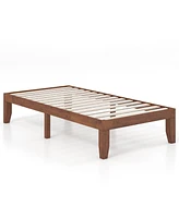 Gouun 14 Inch Twin Size Rubber Wood Platform Bed Frame with Wood Slat Support