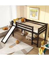 Gouun Twin Size Low Sturdy Loft Bed with Slide Wood