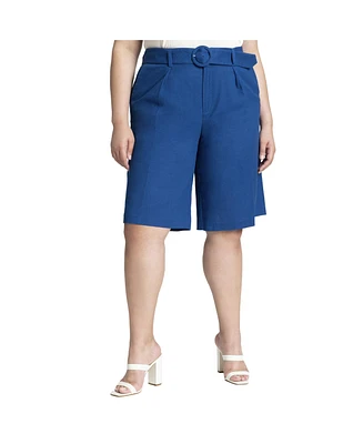 Eloquii Women's Plus Size Belted Linen Bermuda Short