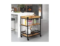 Slickblue Modern Metal Wood Shelf Kitchen Serving Bar Cart with Removable Top Tray