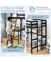 Twin Size Loft Bed Frame with Desk Angled and Built-in Ladder