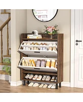 Tribesigns Shoe Cabinet, 2-Tier Shoe Storage Cabinet with Flip Doors, Vintage Entryway Shoe Organizer Rack with Open Shelves for Narrow Closet, Entryw