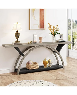 Tribesigns 70.87" Console Tables for Entryway, Narrow Long Entryway Table with Storage Shelf, 2-Tier Rustic Sofa Half Moon Frame Hallwa