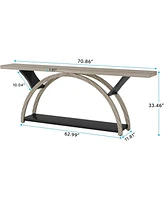 Tribesigns 70.87" Console Tables for Entryway, Narrow Long Entryway Table with Storage Shelf, 2-Tier Rustic Sofa Half Moon Frame Hallwa