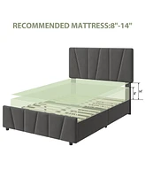 gaomon Twin Size Bed Frame with Adjustable Headboard and 4 Storage Drawers, Upholstered Platform Bed Frame