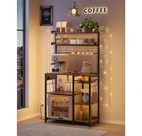 Slickblue Bakers Rack with Power Outlet – Microwave Stand & Coffee Bar with 4 Ac Outlets, Adjustable Shelves, 8 S-Hooks, Basket & Spice Racks