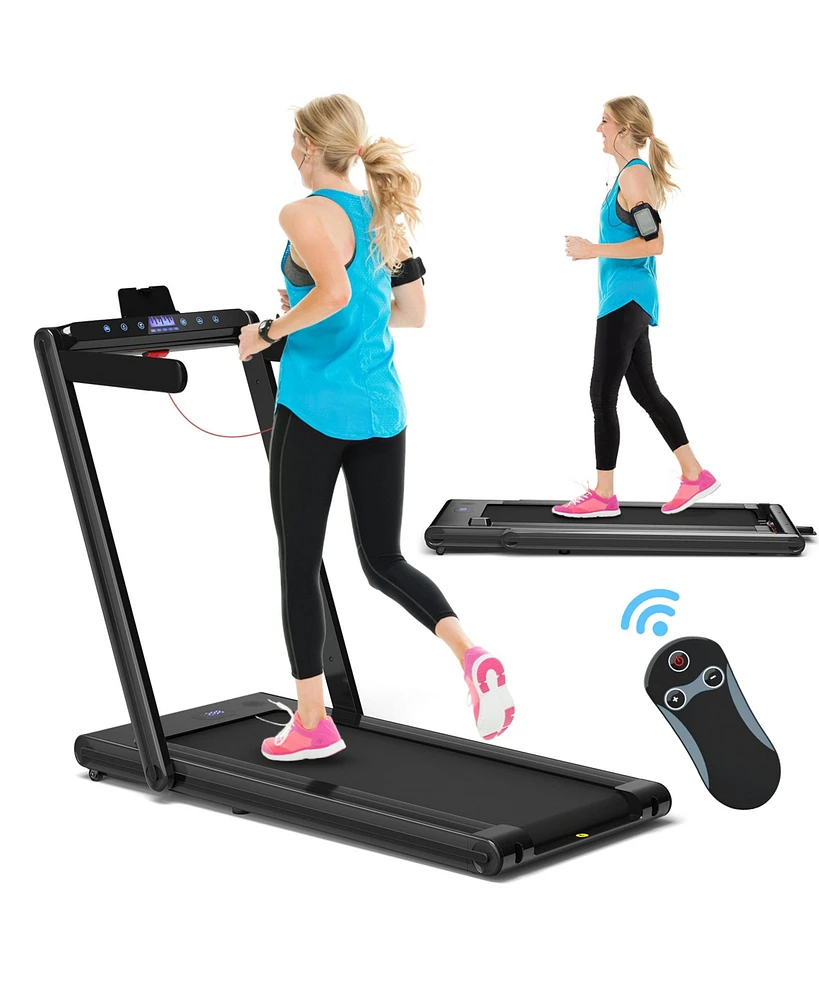 Gymax 2.25HP Folding Treadmill 2-in-1 Walking Running Machine w/ App & Remote Control