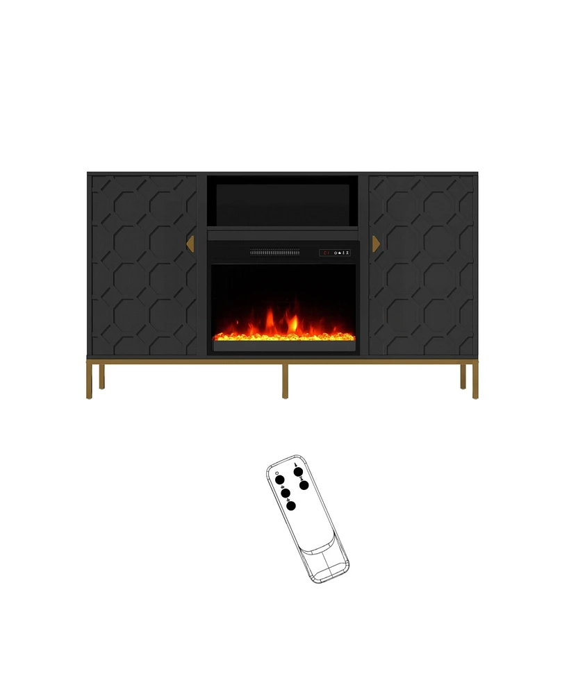 Mondawe 59" Tv Stand With 23" Electric Fireplace Remote Control and Metal