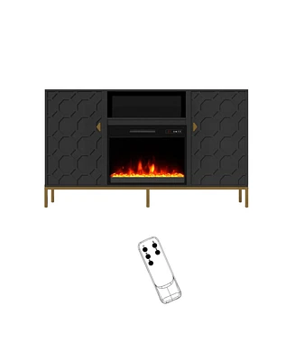 Mondawe 59" Tv Stand With 23" Electric Fireplace Remote Control and Metal