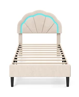 Gouun Upholstered Led Bed Frame with Adjustable Flower Headboard and Metal Support Feet-Twin Size