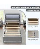 Gouun Twin Size Bed Frame with Storage Headboard and Charging Station