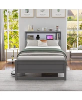 Gouun Twin Size Bed Frame with Storage Headboard and Charging Station