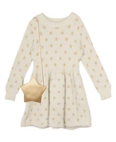 Rare Editions Toddler and Little Girls Star Embroidered Sweater Dress with Matching Bag, 2-Piece Set