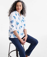 Style & Co Petite Millie Blooms Printed Button-Down Perfect Shirt, Exclusively at Macy's