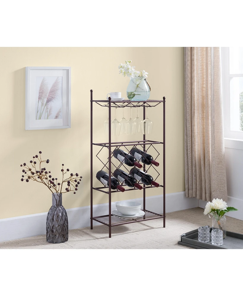 Kings Brand Furniture Freestanding Floor Metal Wine Rack Stand, Wine Bottle Liquor Cabinet with Glass Holder & Storage Shelves – Bronze