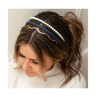 Headband Set - Blue + Pearl + Gold