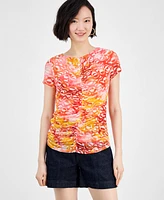 I.n.c. International Concepts Women's Scoop-Neck Ruched Mesh Top, Exclusively at Macys