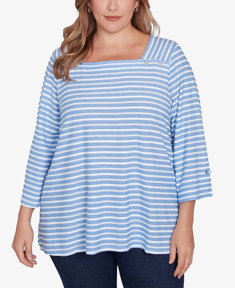 Ruby Rd. Plus Size Ribbon Stripe Laced Sleeve Top
