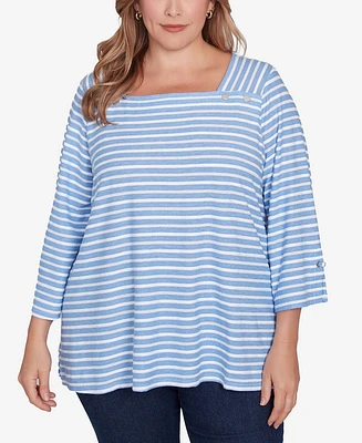 Ruby Rd. Plus Size Ribbon Stripe Laced Sleeve Top