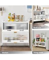 Mega Casa 2 Door Storage Cabinet, 3 Tier Kitchen Pantry Cabinet, Floor Cabinet White Sideboard