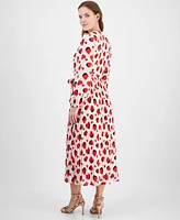 T Tahari Women's Printed Faux-Wrap Long-Sleeve Midi Dress