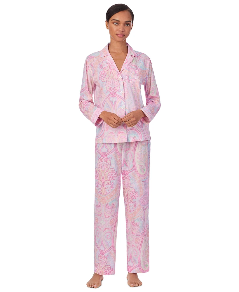 Lauren Ralph Women's Long Sleeve Notch Collar Pant Pajama Set