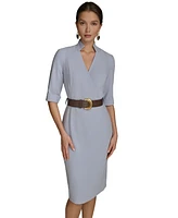 Donna Karan New York Women's Solid Belted 3/4-Sleeve Dress