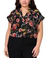 Vince Camuto Plus Floral-Print V-Neck Blouse