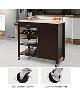 Gouun Kitchen Island Cart Rolling Serving Cart Wood Trolley