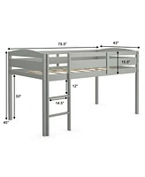 Gouun Wooden Twin Low Loft Bunk Bed with Guard Rail and Ladder