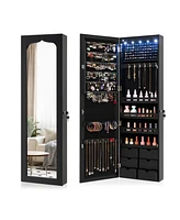 Gouun Lockable Wall Mounted Mirror Jewelry Armoire with 5 LEDs and 6 Drawers