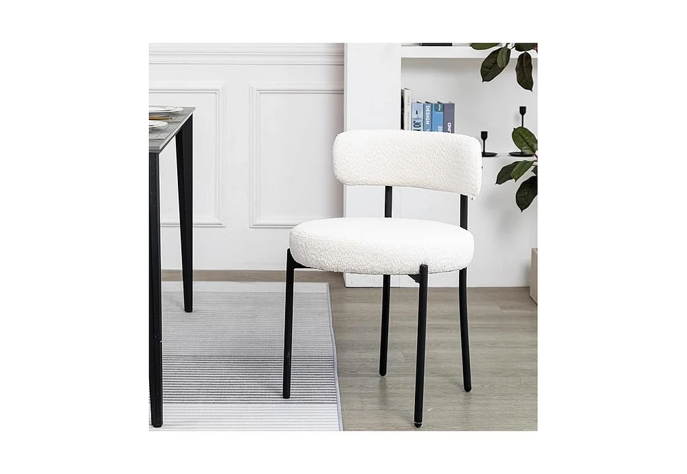 Dyhome Boucle Dining Chairs Set of 1, Upholstered with Black Metal Legs, Modern Accent Chair