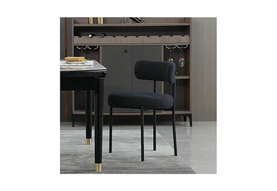 Dyhome Boucle Dining Chairs Set of 1, Upholstered with Black Metal Legs, Modern Accent Chair