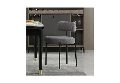 Dyhome Boucle Dining Chairs Set of 1, Upholstered with Black Metal Legs, Modern Accent Chair